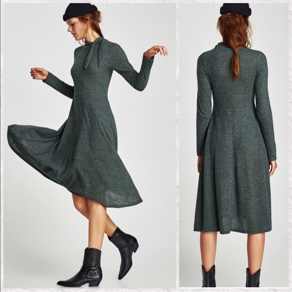 Zara Dresses & Skirts - Zara Green Long Sleeve Midi Sweater Dress